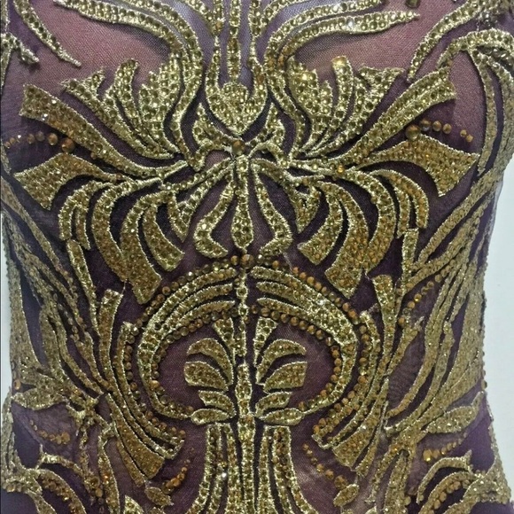 Maroon Gold Embellished Maxi Dress Size 8 - Picture 5 of 11